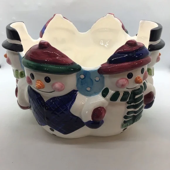 Houston Harvest Ceramic Winter Snowmen Large Bowl Christmas Holiday - Picture 3 of 13